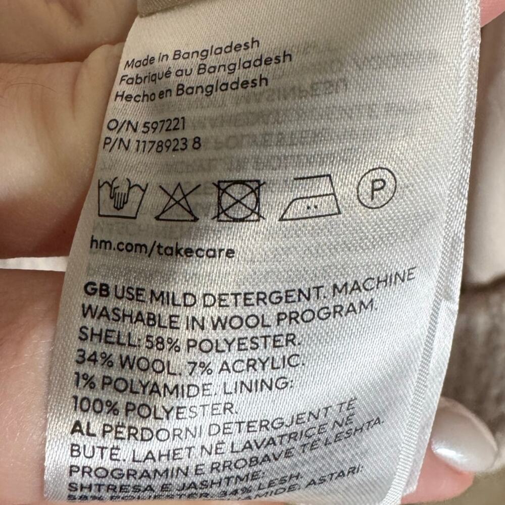 H&M Belted Trench Coat Wool Blend Coat Regular Fit Beige Size XL - Picture 11 of 13